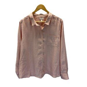 Garnet Hill Womens 100% Linen Long Sleeve Button Up Shirt‎ Pink 16 Preppy